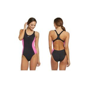 NWT Nike Color Surge Powerback Racer One Piece Pink Black Swimsuit sz M